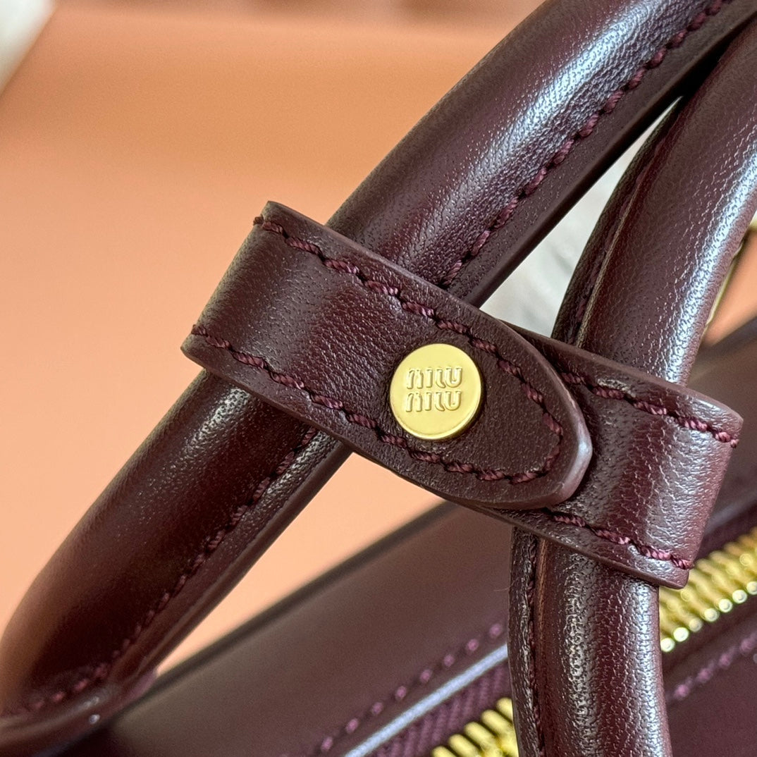 MIU MIU MIUMIU 26S ARCADIE MATELASSE BAG 22 IN DARK BROWN CALFSKIN GOLD HARDWARE