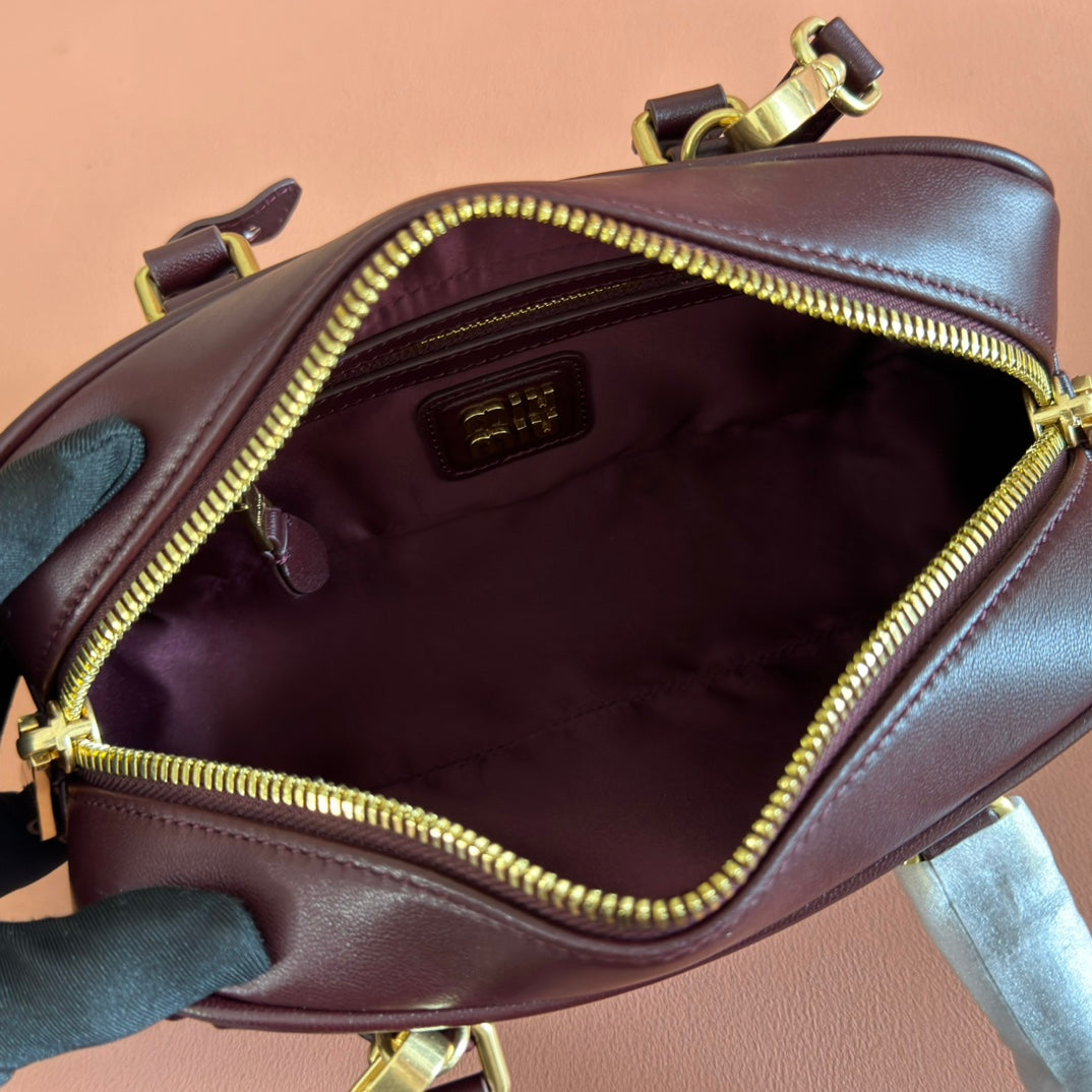 MIU MIU MIUMIU 26S ARCADIE MATELASSE BAG 22 IN DARK BROWN CALFSKIN GOLD HARDWARE