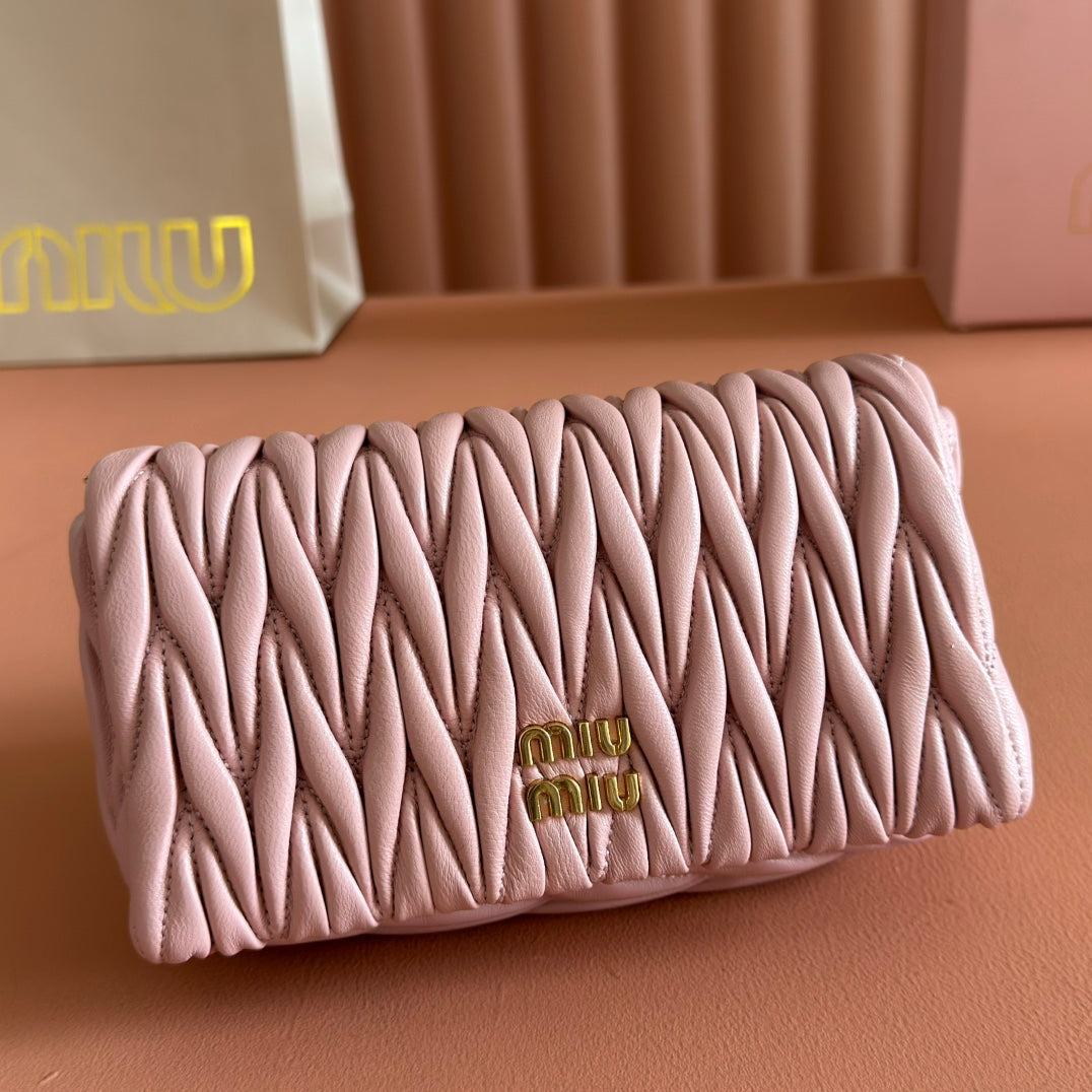 MIU MIU MIUMIU 26S MATELASSE MINI BAG 18 IN PINK CALFSKIN GOLD HARDWARE