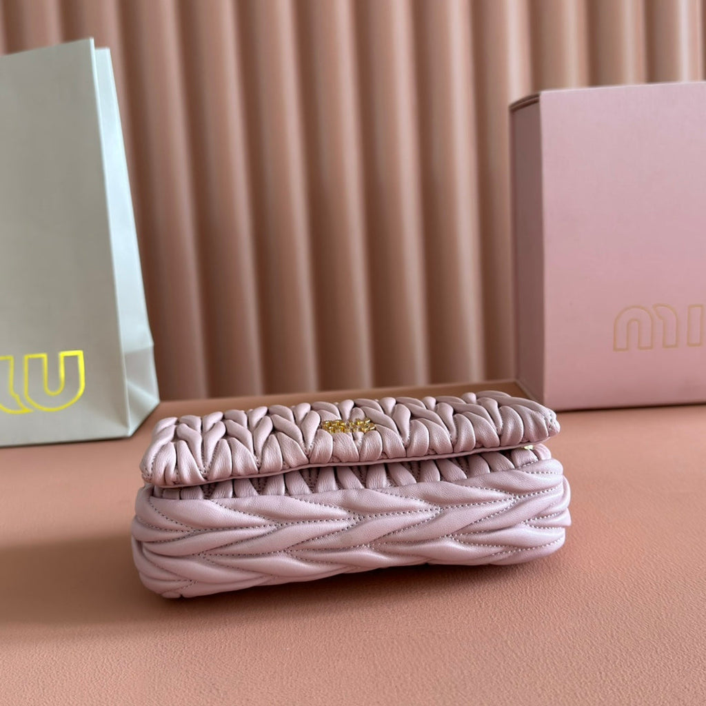 MIU MIU MIUMIU 26S MATELASSE MINI BAG 18 IN PINK CALFSKIN GOLD HARDWARE