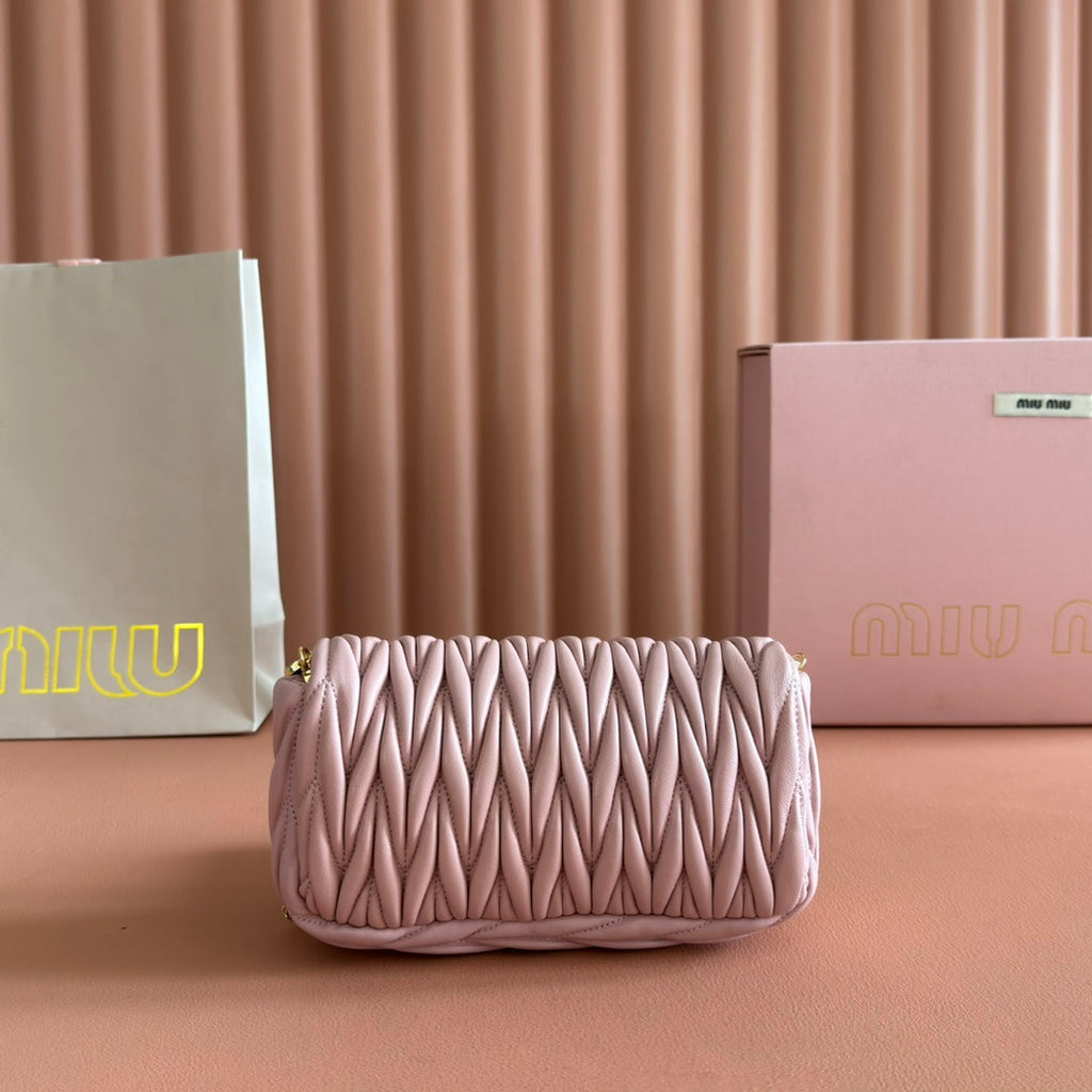 MIU MIU MIUMIU 26S MATELASSE MINI BAG 18 IN PINK CALFSKIN GOLD HARDWARE