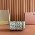 MIU MIU MIUMIU 26S MATELASSE MINI BAG 18 IN SILVER CALFSKIN SILVER HARDWARE