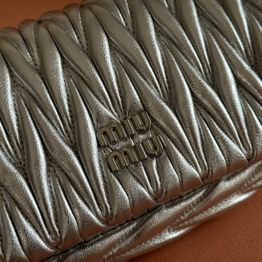 MIU MIU MIUMIU 26S MATELASSE MINI BAG 18 IN SILVER CALFSKIN SILVER HARDWARE