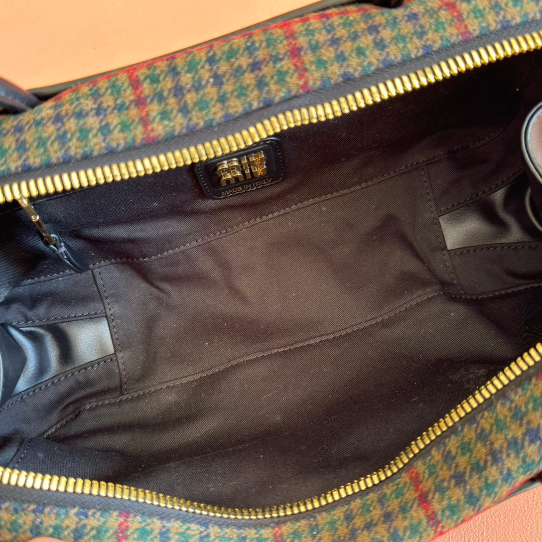 MIU MIU MIUMIU 26S BEAU CANVAS BAG 28 IN MULTICOLOR WOOL AND BLACK CALFSKIN