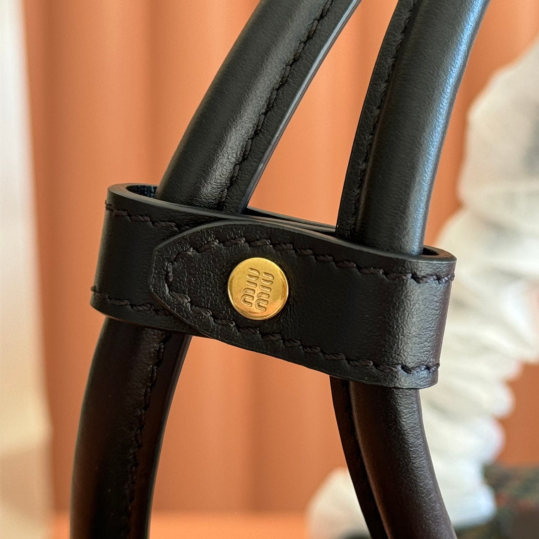 MIU MIU MIUMIU 26S BEAU CANVAS BAG 28 IN MULTICOLOR WOOL AND BLACK CALFSKIN