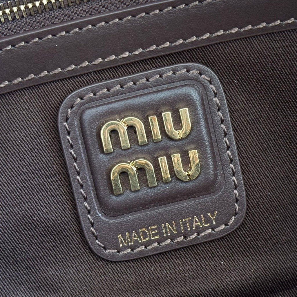 MIU MIU MIUMIU 26S BEAU CANVAS BAG 28 IN MULTICOLOR WOOL AND BROWN CALFSKIN