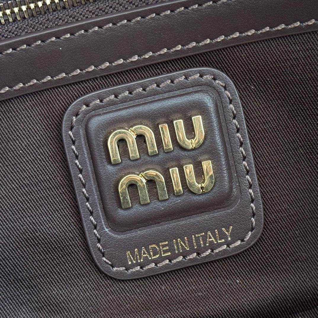 MIU MIU MIUMIU 26S BEAU CANVAS BAG 28 IN MULTICOLOR WOOL AND BROWN CALFSKIN