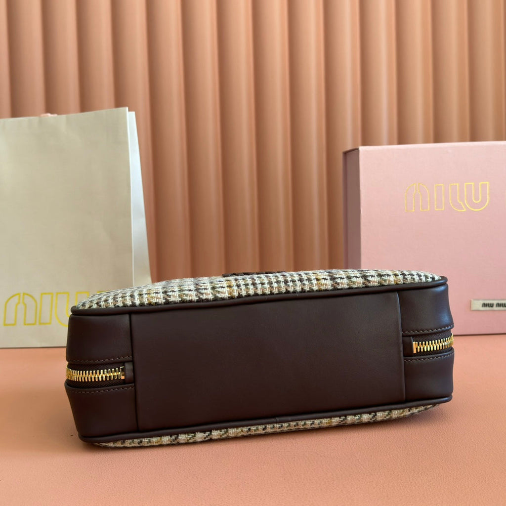 MIU MIU MIUMIU 26S BEAU CANVAS BAG 28 IN MULTICOLOR WOOL AND BROWN CALFSKIN