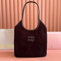 MIU MIU MIUMIU 26S IVY 40 TOTE IN CHOCOLATE BROWN CANVAS AND DARK BROWN CALFSKIN
