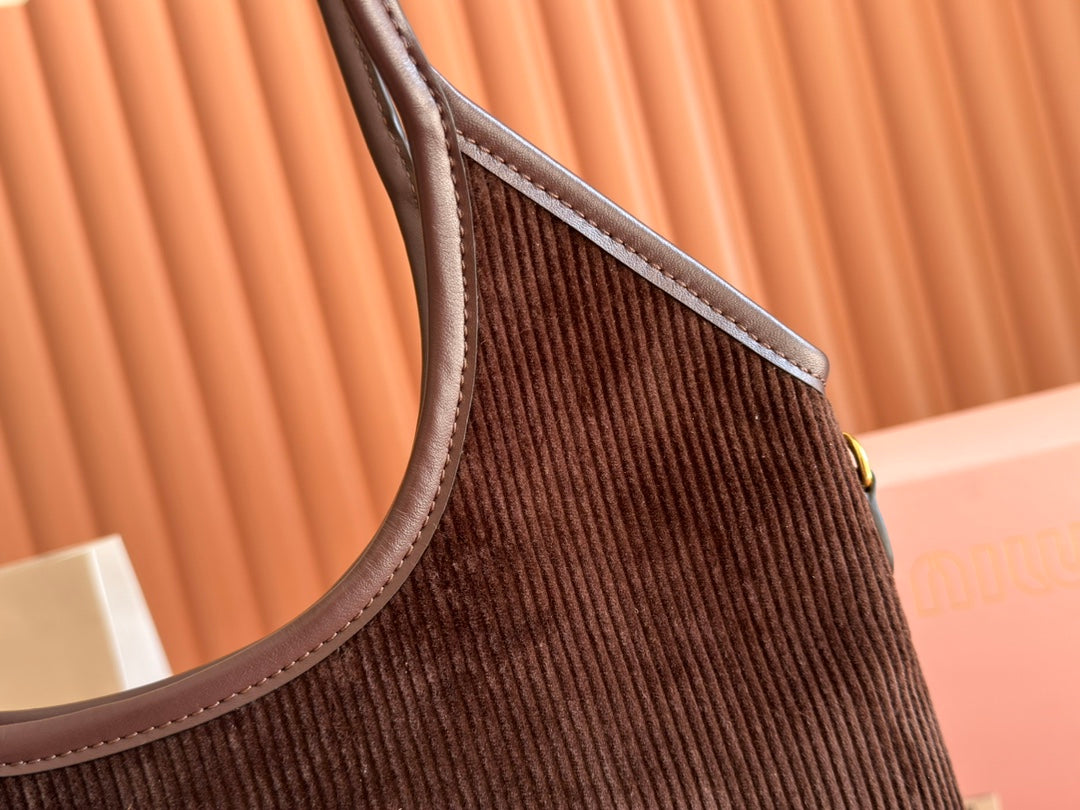 MIU MIU MIUMIU 26S IVY 40 TOTE IN CHOCOLATE BROWN CANVAS AND DARK BROWN CALFSKIN