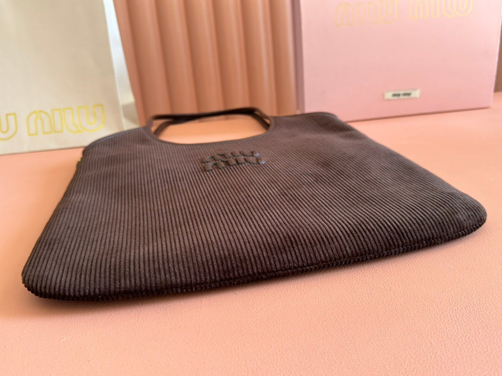 MIU MIU MIUMIU 26S IVY 40 TOTE IN CHOCOLATE BROWN CANVAS AND DARK BROWN CALFSKIN