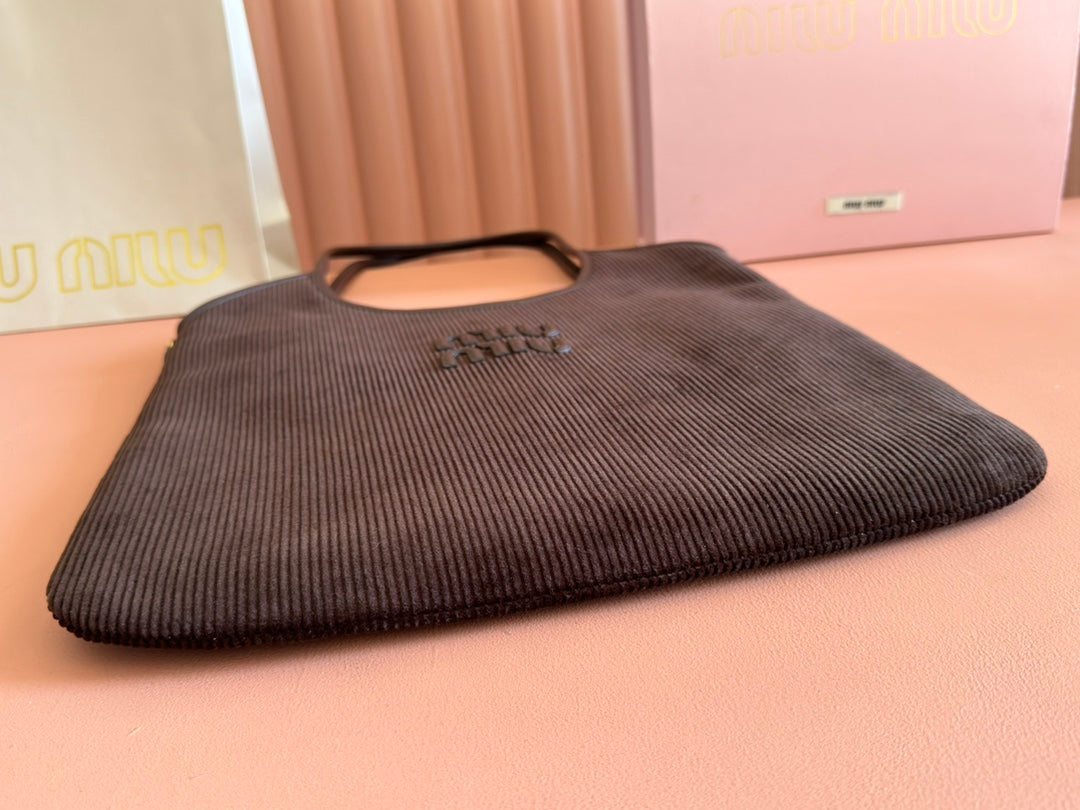 MIU MIU MIUMIU 26S IVY 40 TOTE IN CHOCOLATE BROWN CANVAS AND DARK BROWN CALFSKIN