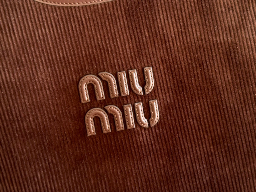 MIU MIU MIUMIU 26S IVY 40 TOTE IN CHOCOLATE BROWN CANVAS AND DARK BROWN CALFSKIN