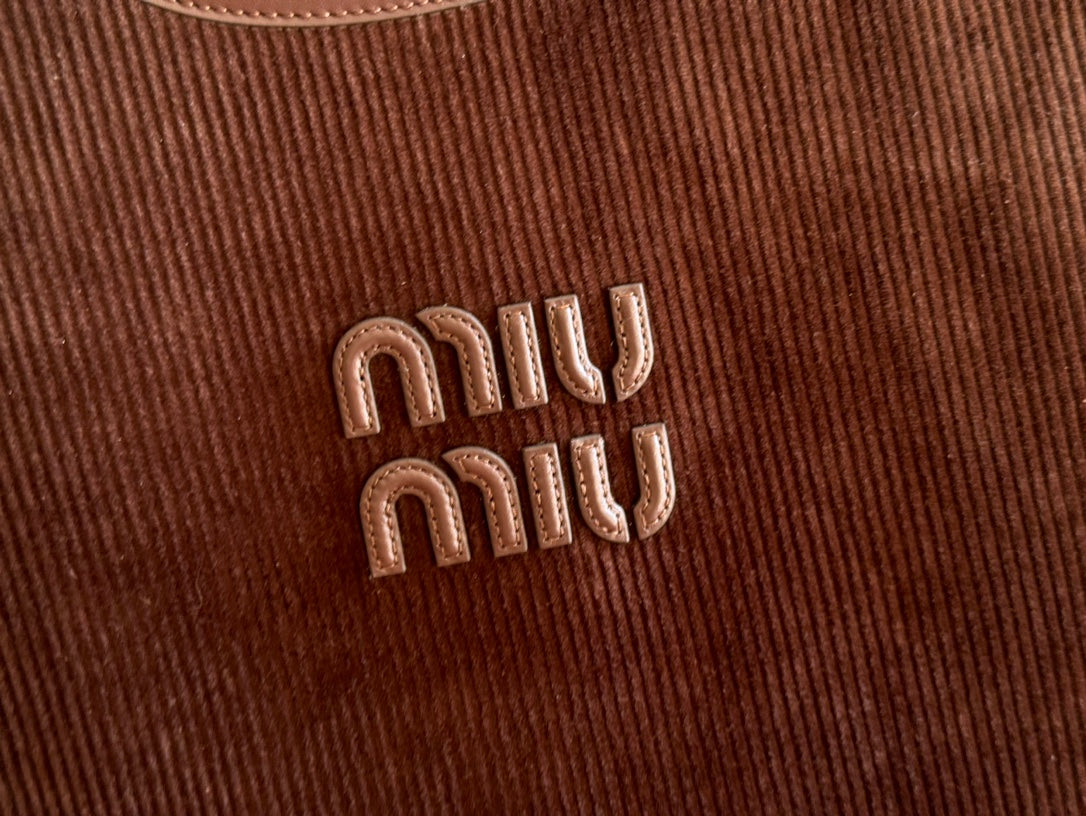 MIU MIU MIUMIU 26S IVY 40 TOTE IN CHOCOLATE BROWN CANVAS AND DARK BROWN CALFSKIN