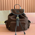 MIU MIU MIUMIU 26S MEDIUM BACKPACK 29 IN CHOCOLATE BROWN CANVAS BLACK CALFSKIN