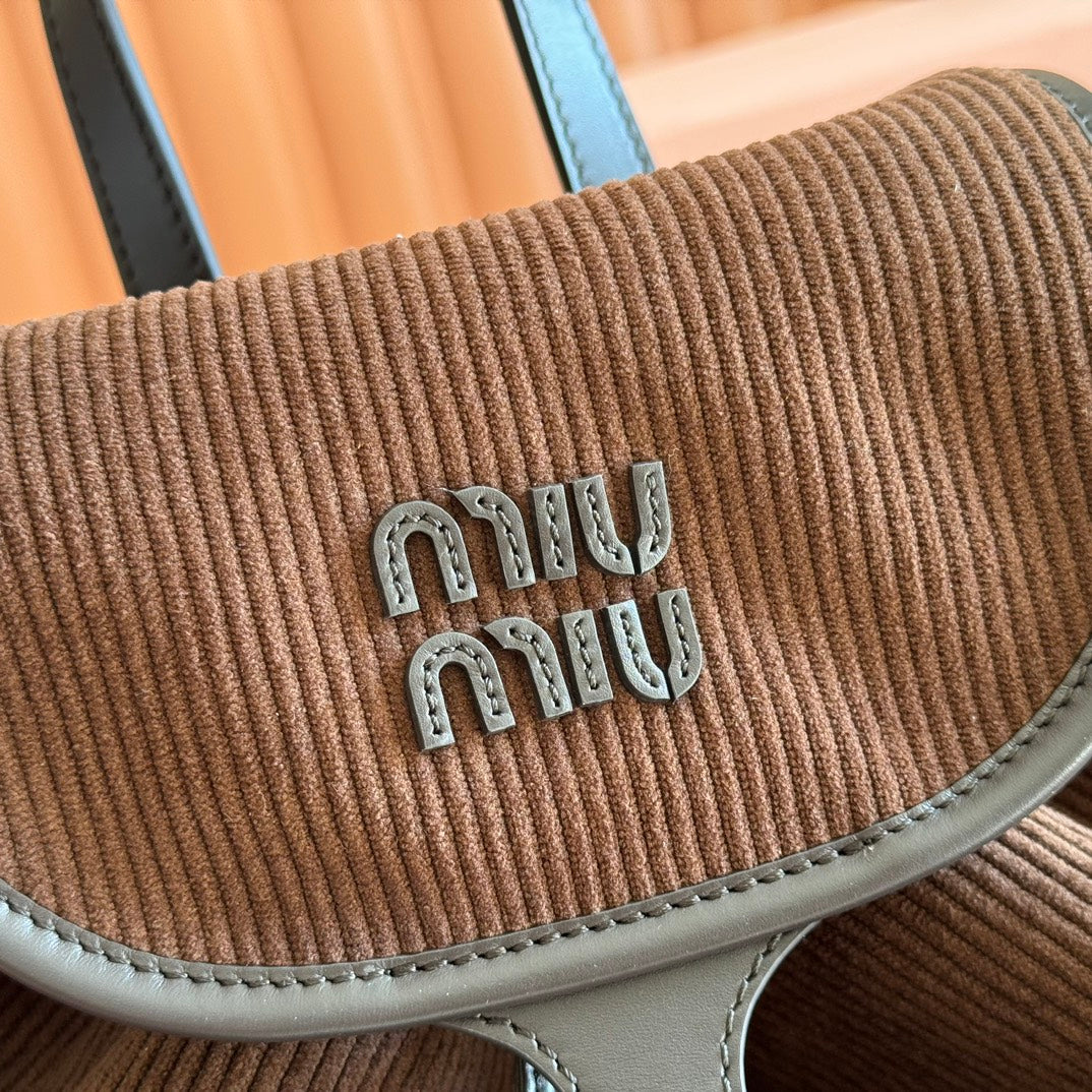 MIU MIU MIUMIU 26S MEDIUM BACKPACK 29 IN CHOCOLATE BROWN CANVAS BLACK CALFSKIN