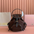 MIU MIU MIUMIU 26S BACKPACK 22 IN CHOCOLATE BROWN CANVAS BLACK CALFSKIN