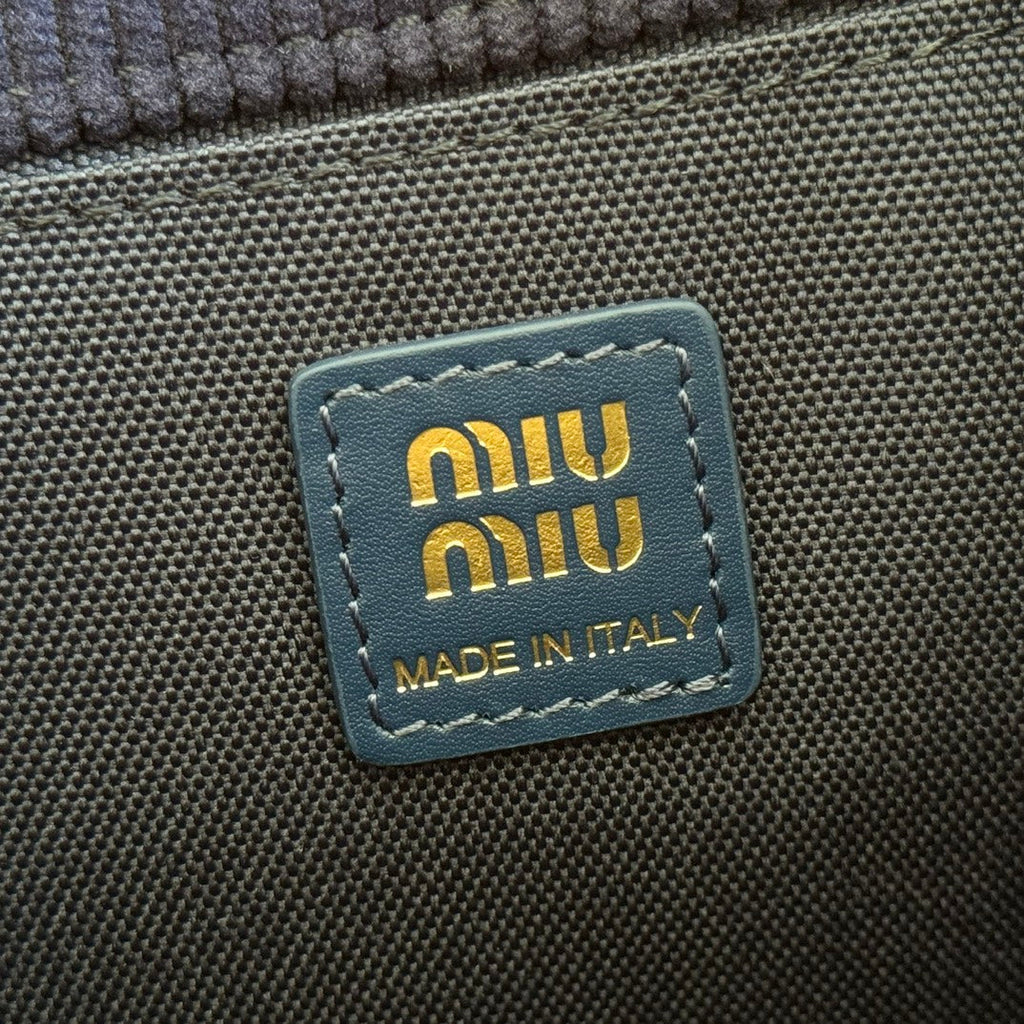MIU MIU MIUMIU 26S BACKPACK 22 IN DARK BLUE CANVAS BLUE CALFSKIN