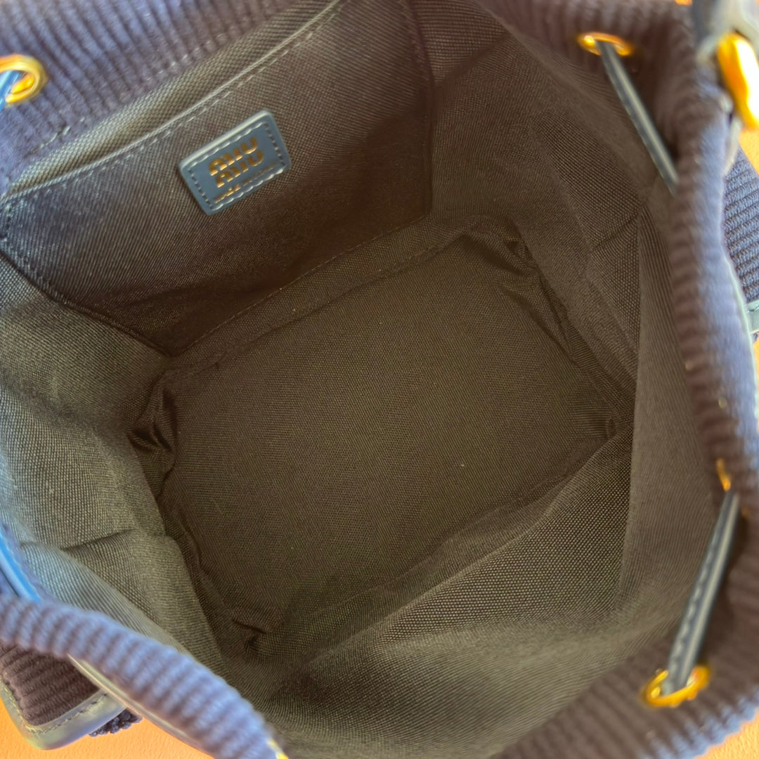 MIU MIU MIUMIU 26S BACKPACK 22 IN DARK BLUE CANVAS BLUE CALFSKIN