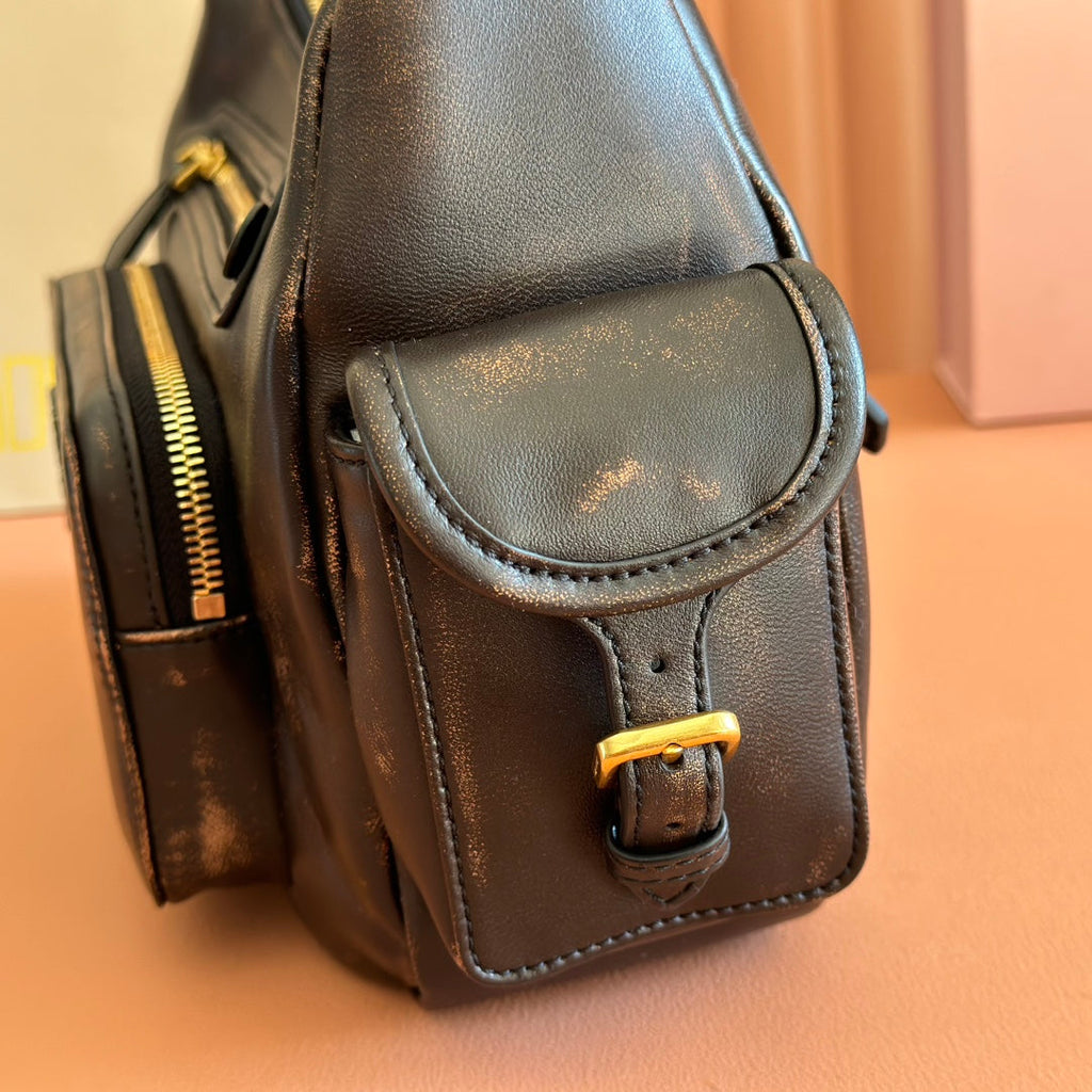 MIU MIU MIUMIU 26S POCKET BAG 38 IN BLACK CALFSKIN GOLD HARDWARE