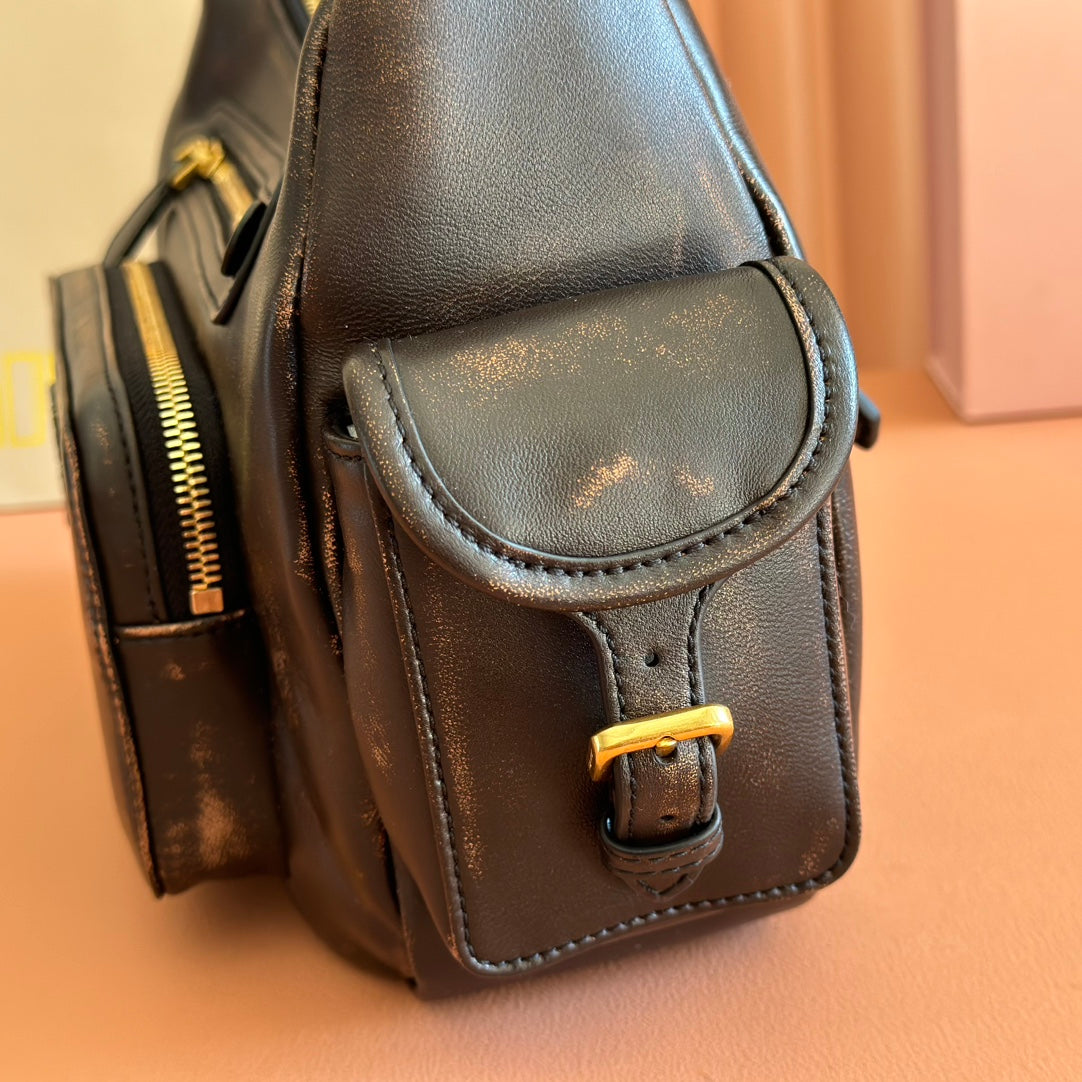 MIU MIU MIUMIU 26S POCKET BAG 38 IN BLACK CALFSKIN GOLD HARDWARE