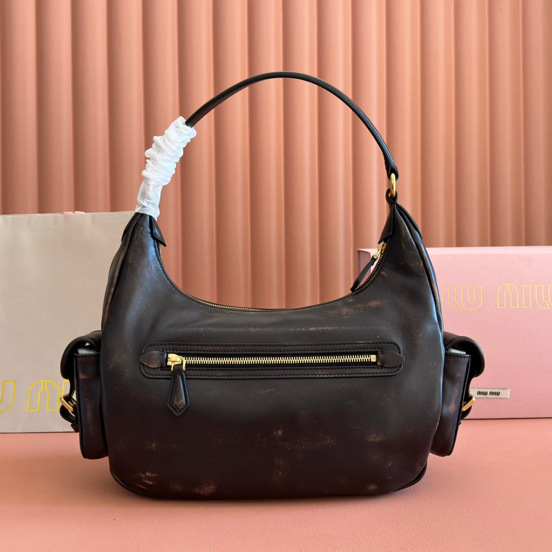 MIU MIU MIUMIU 26S POCKET BAG 38 IN BLACK CALFSKIN GOLD HARDWARE