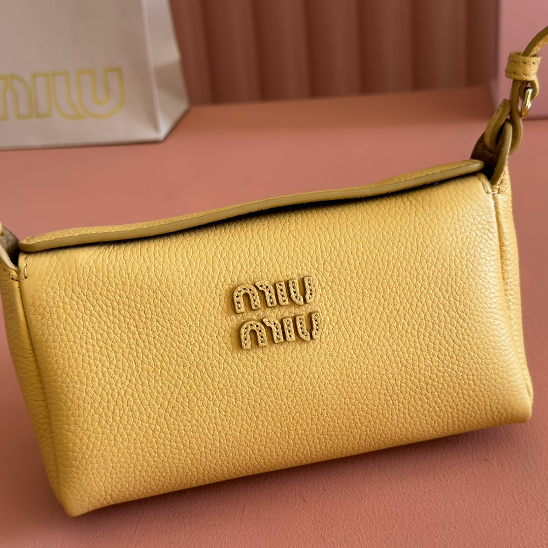 MIU MIU MIUMIU 26S POUCH BAG 18 IN YELLOW CALFSKIN GOLD HARDWARE