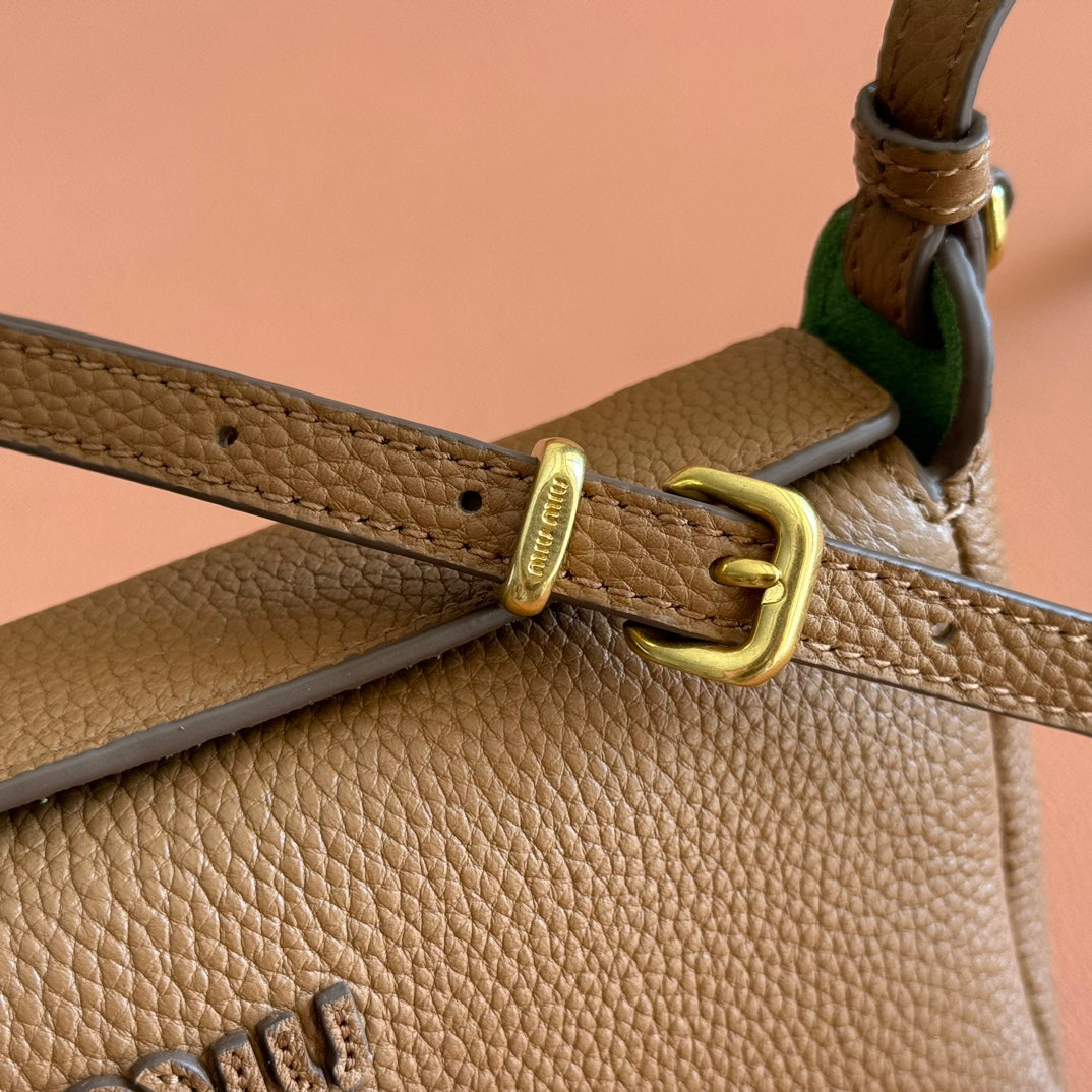 MIU MIU MIUMIU 26S POUCH BAG 18 IN DARK BROWN CALFSKIN GOLD HARDWARE
