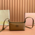 MIU MIU MIUMIU 26S POUCH BAG 18 IN DARK BROWN CALFSKIN GOLD HARDWARE