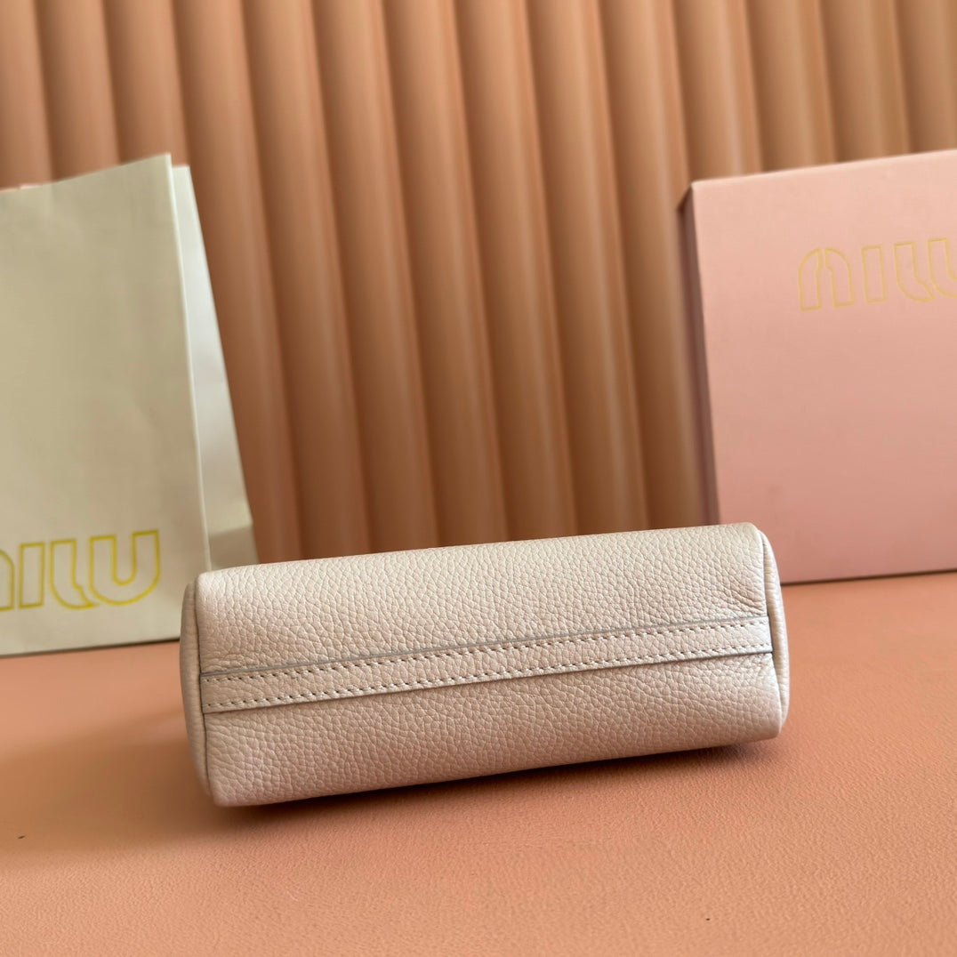 MIU MIU MIUMIU 26S POUCH BAG 18 IN DARK BEIGE CALFSKIN GOLD HARDWARE