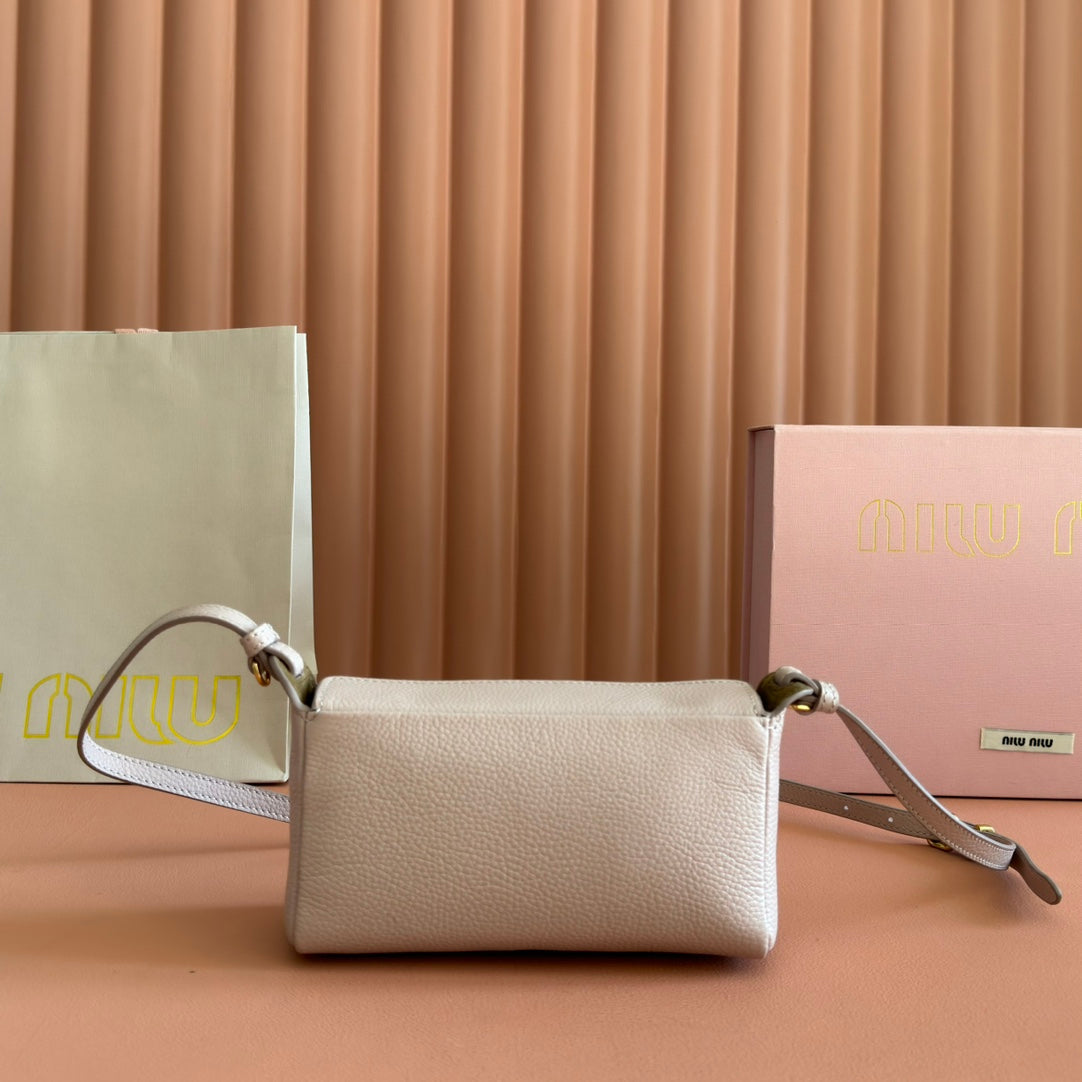 MIU MIU MIUMIU 26S POUCH BAG 18 IN DARK BEIGE CALFSKIN GOLD HARDWARE