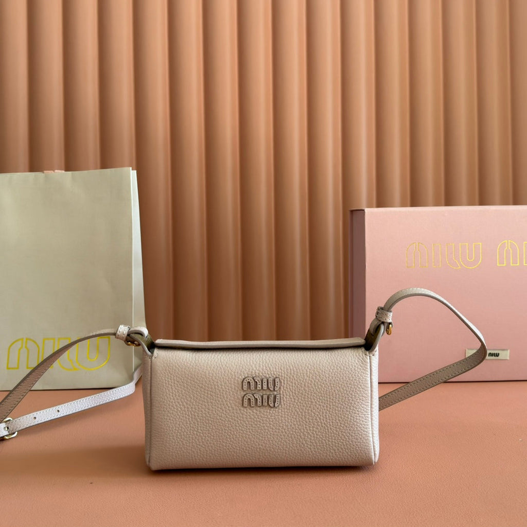 MIU MIU MIUMIU 26S POUCH BAG 18 IN DARK BEIGE CALFSKIN GOLD HARDWARE