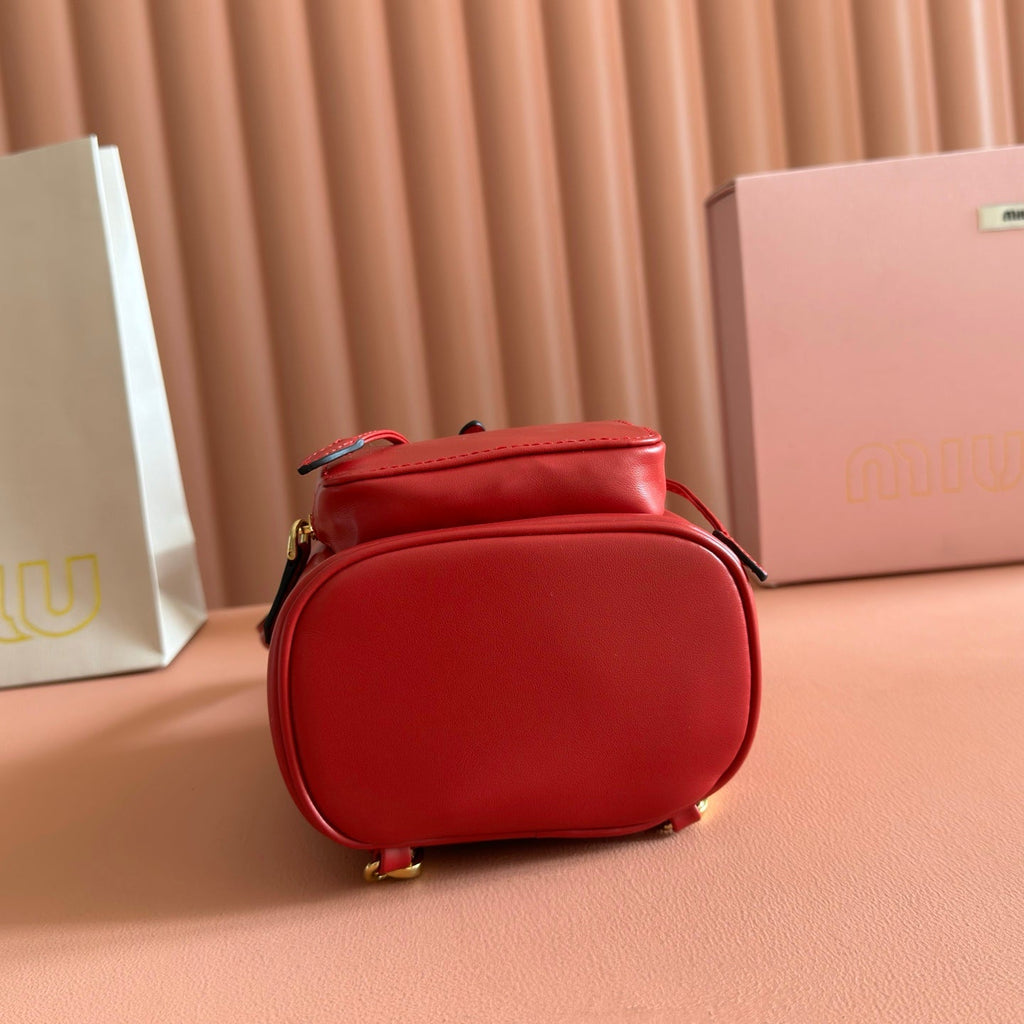 MIU MIU MIUMIU 26S MINI-BACKPACK 17 IN DARK RED CALFSKIN GOLD HARDWARE