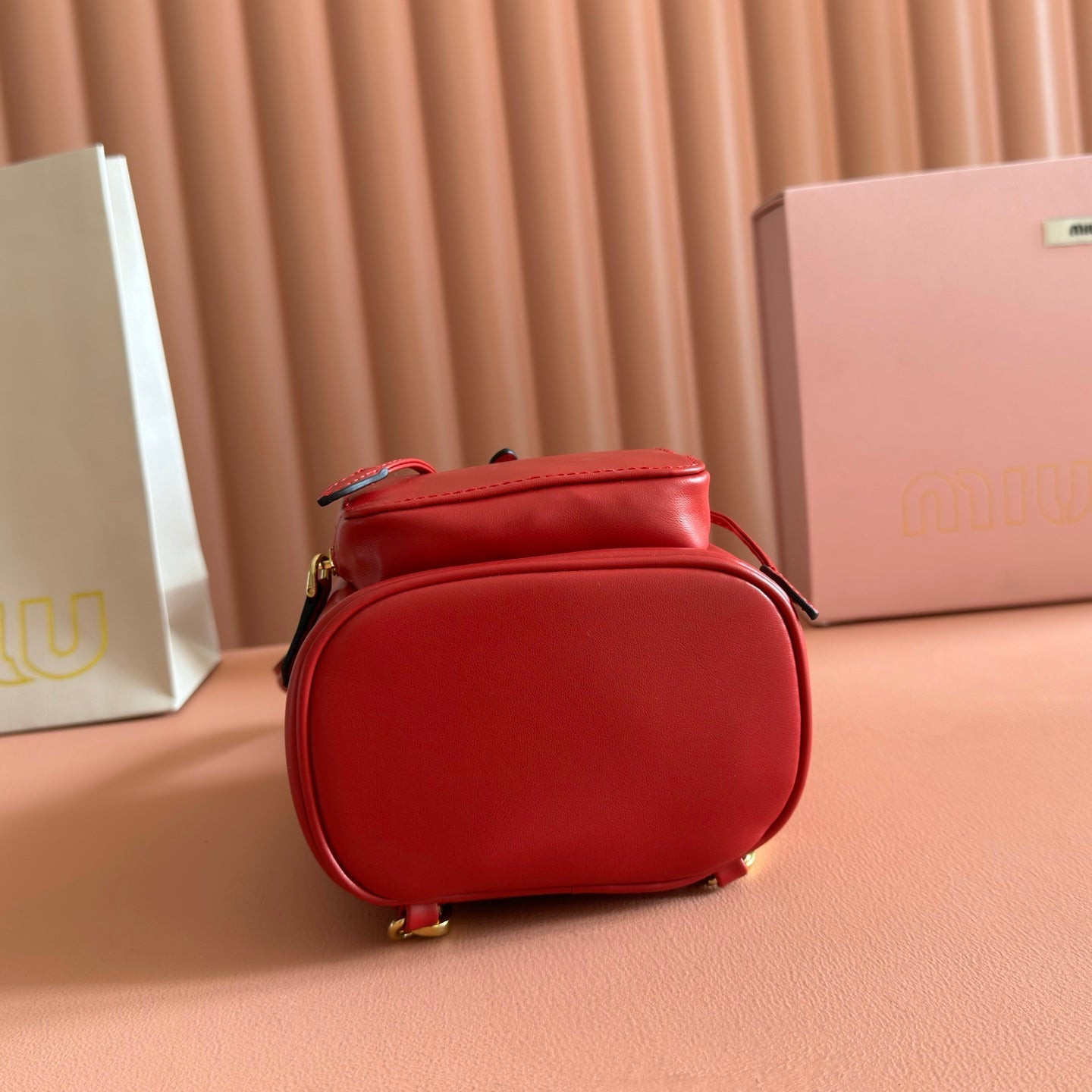 MIU MIU MIUMIU 26S MINI-BACKPACK 17 IN DARK RED CALFSKIN GOLD HARDWARE