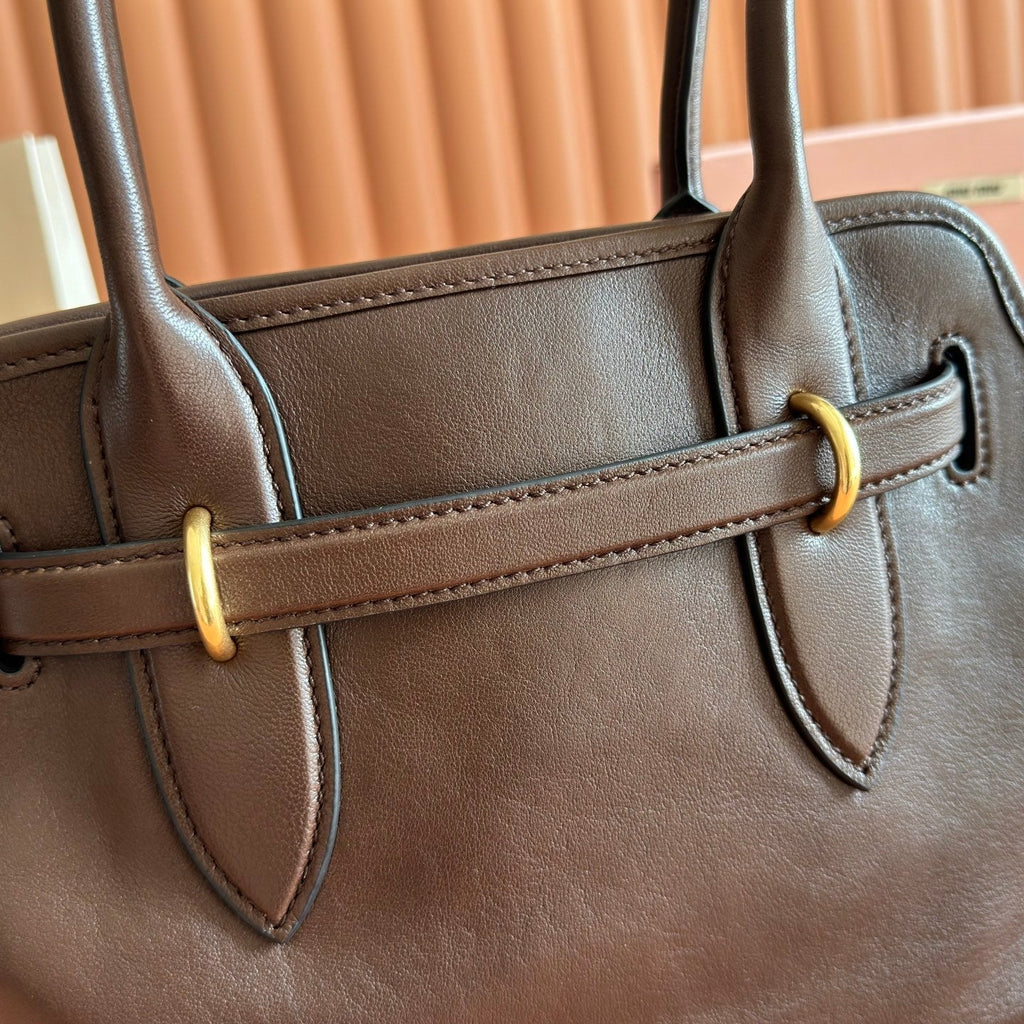 MIU MIU MIUMIU 26S BORSA AVENTURE BAG 30 IN DARK BROWN CALFSKIN GOLD HARDWARE