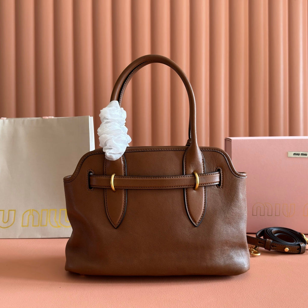 MIU MIU MIUMIU 26S BORSA AVENTURE BAG 30 IN TAN BROWN CALFSKIN GOLD HARDWARE