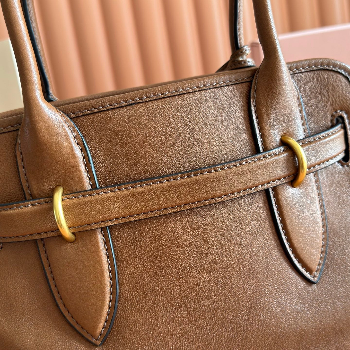 MIU MIU MIUMIU 26S BORSA AVENTURE BAG 30 IN TAN BROWN CALFSKIN GOLD HARDWARE