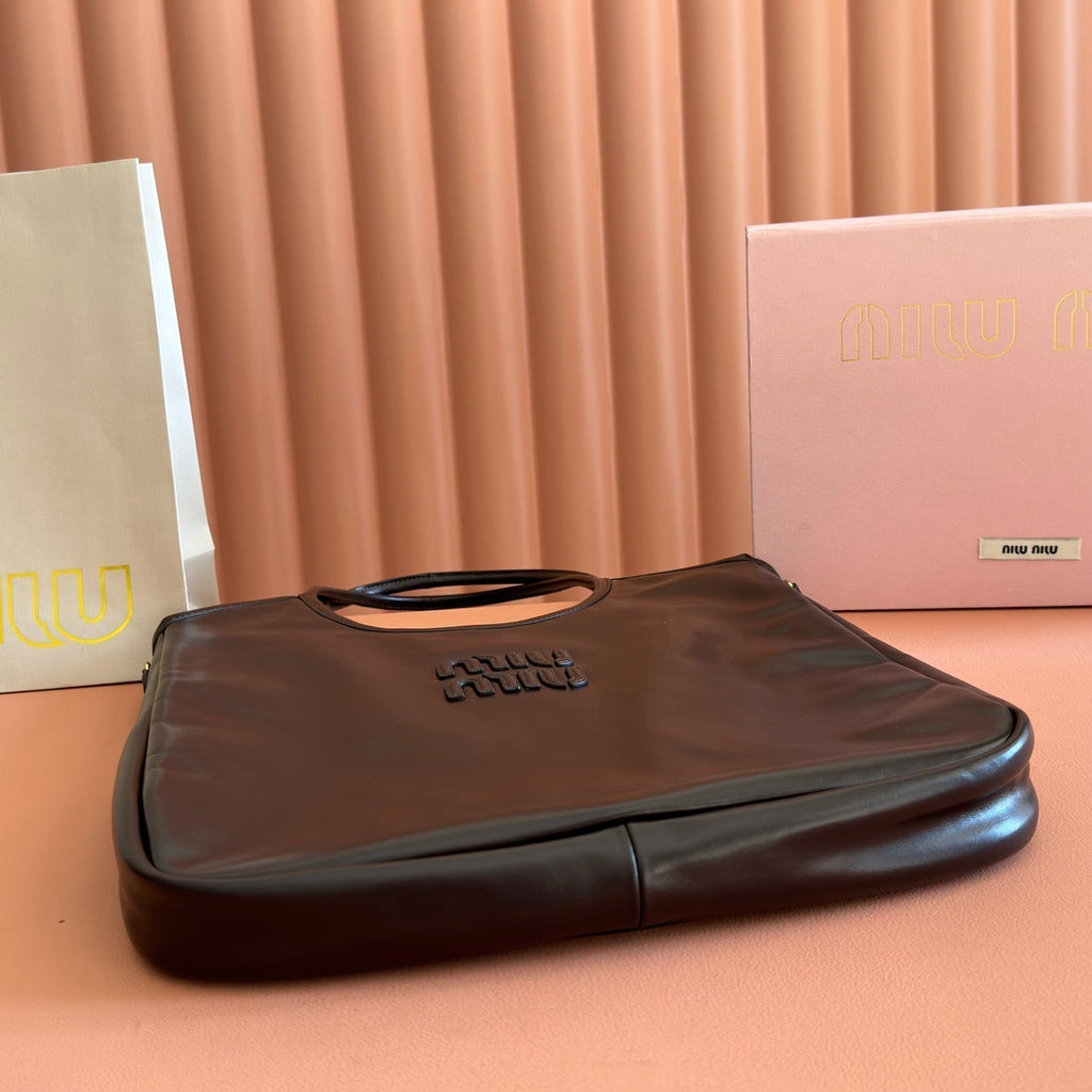 MIU MIU MIUMIU 26S IVY 40 TOTE IN DARK BROWN PATENT CALFSKIN