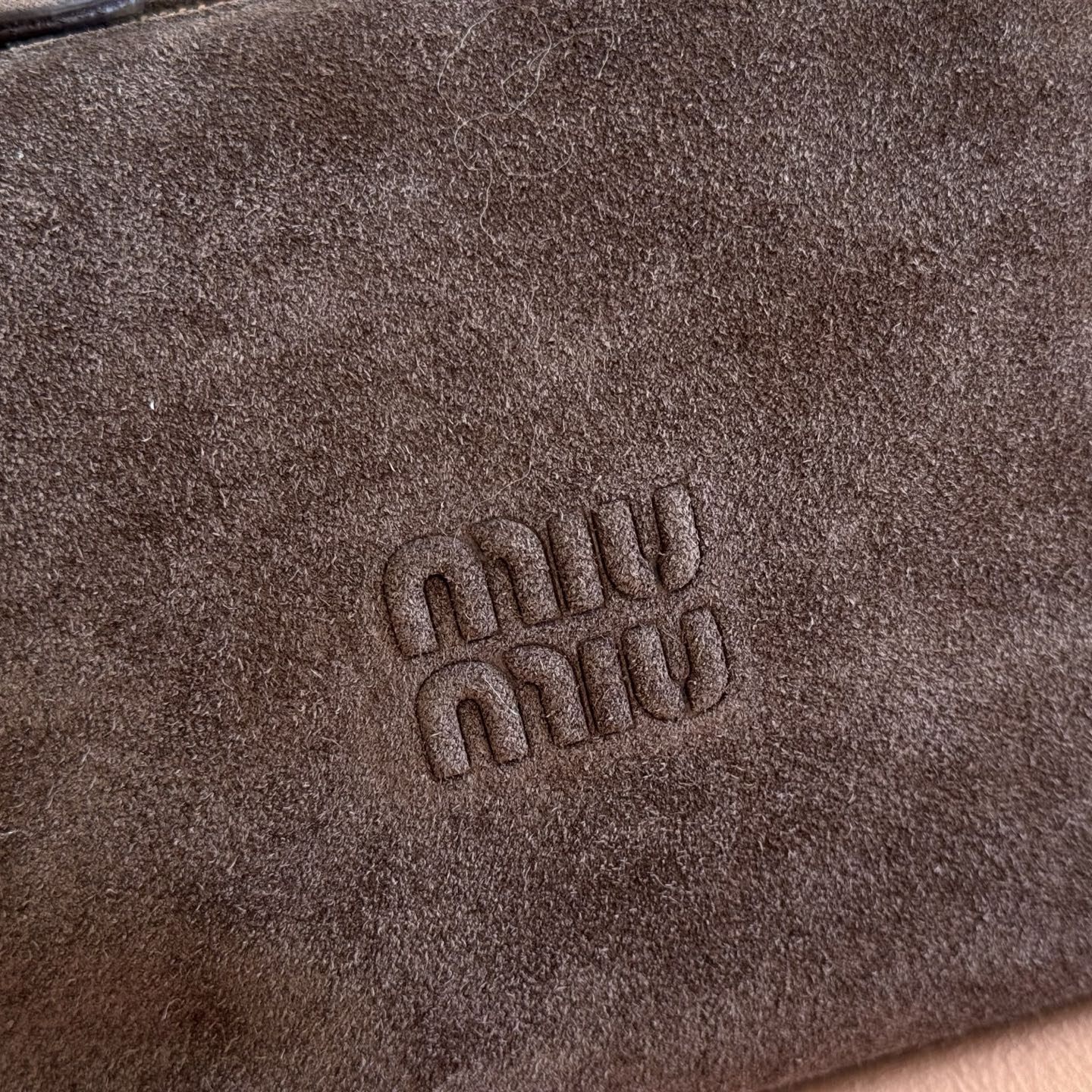 MIU MIU MIUMIU 26S CORDUROY POUCH BAG 25 IN CHOCOLATE BROWN SUEDE GOLD HARDWARE