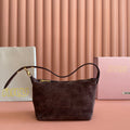 MIU MIU MIUMIU 26S CORDUROY POUCH BAG 25 IN CHOCOLATE BROWN SUEDE GOLD HARDWARE