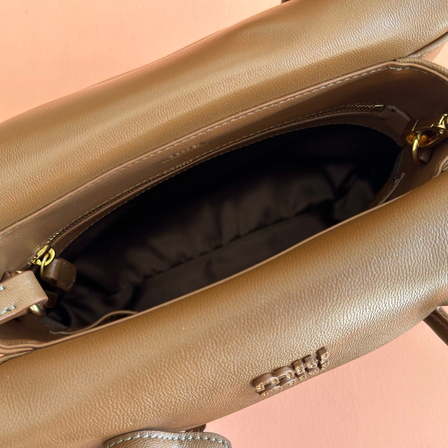 MIU MIU MIUMIU 26S SOLITAIRE BAG 28 IN DARK BROWN CALFSKIN GOLD HARDWARE