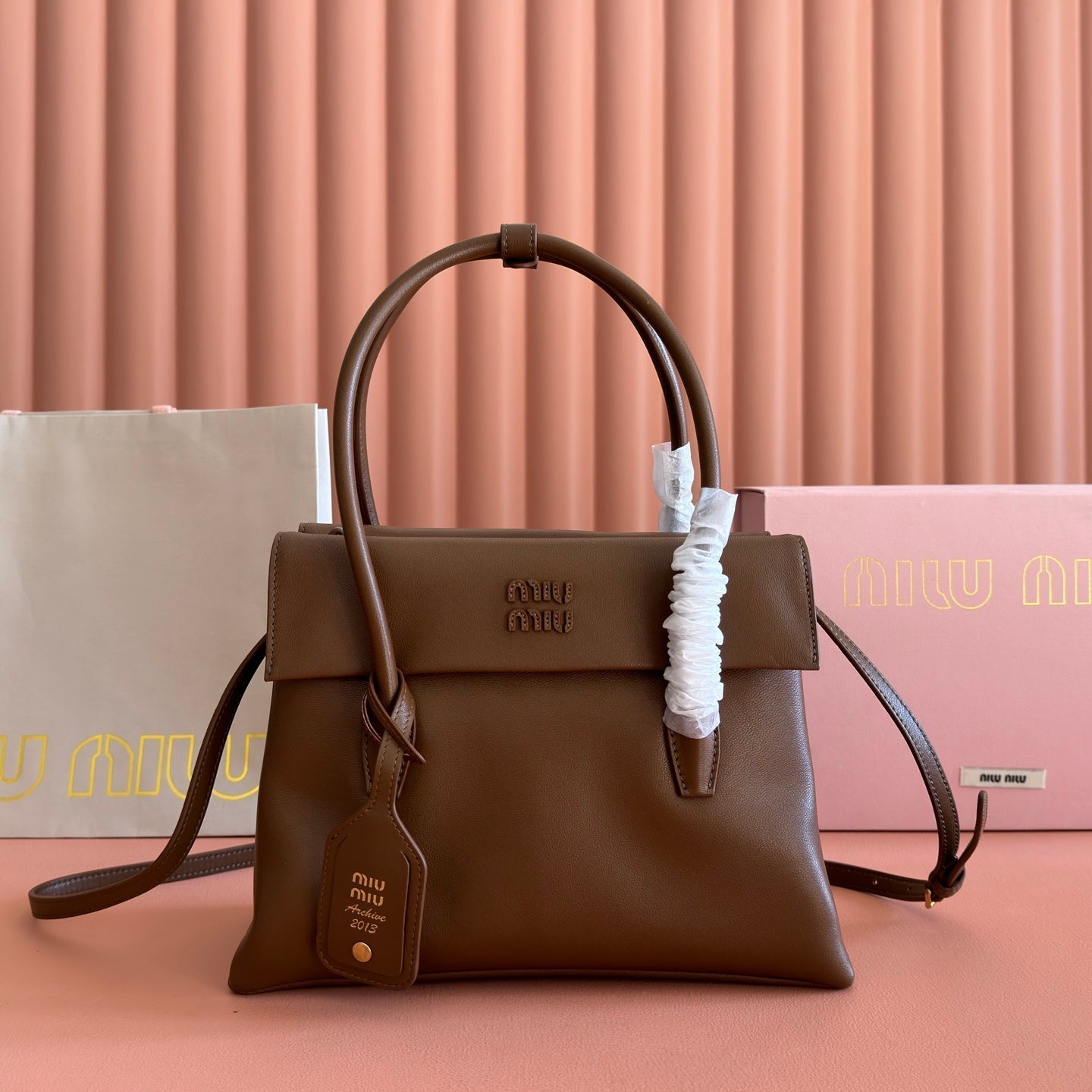 MIU MIU MIUMIU 26S SOLITAIRE BAG 28 IN DARK BROWN CALFSKIN GOLD HARDWARE