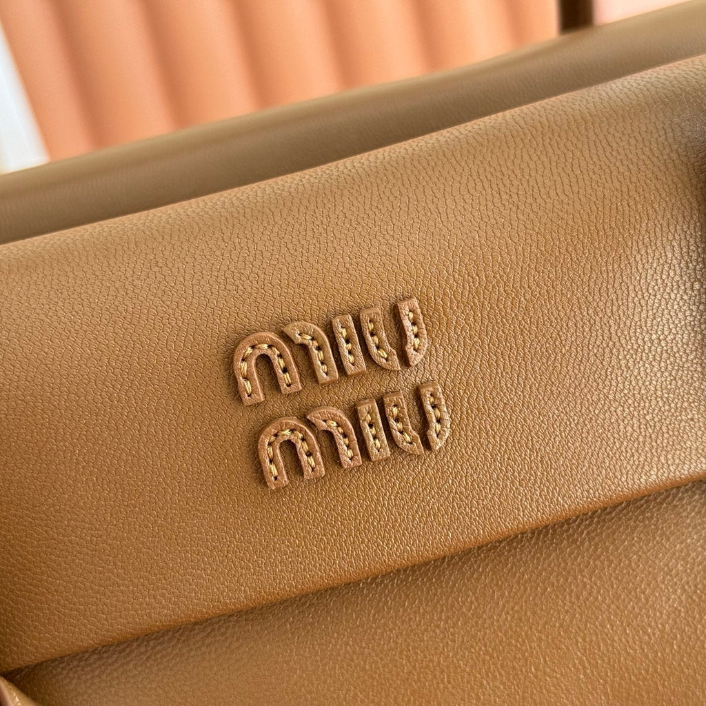 MIU MIU MIUMIU 26S SOLITAIRE BAG 28 IN DARK BROWN CALFSKIN GOLD HARDWARE