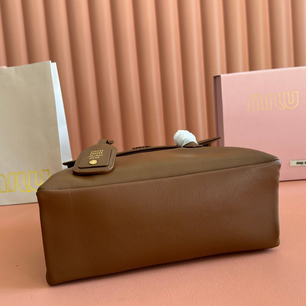 MIU MIU MIUMIU 26S SOLITAIRE BAG 28 IN DARK BROWN CALFSKIN GOLD HARDWARE