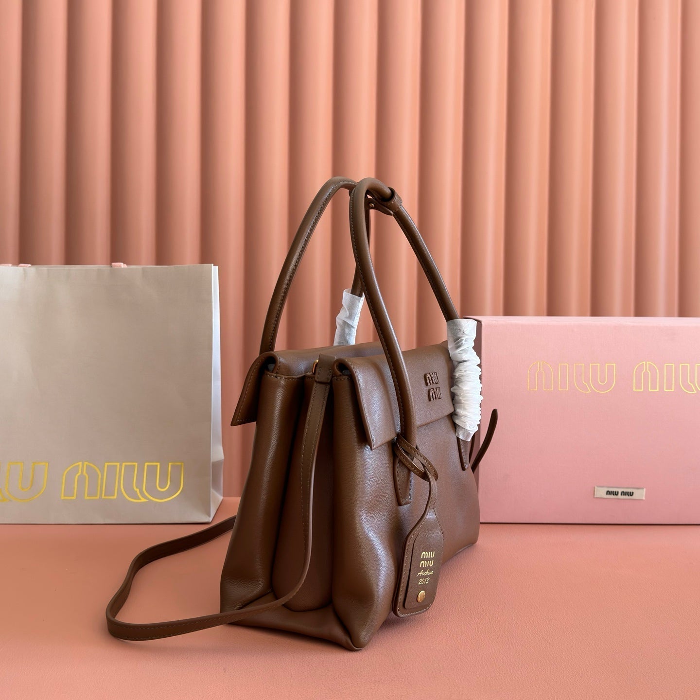 MIU MIU MIUMIU 26S SOLITAIRE BAG 28 IN DARK BROWN CALFSKIN GOLD HARDWARE