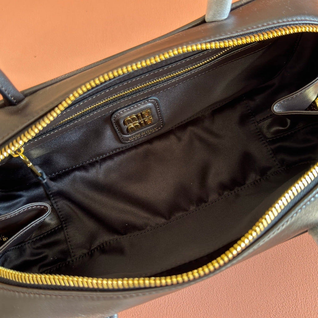 MIU MIU MIUMIU 26S BEAU TOP HANDLE BAG 28 IN BLACK CALFSKIN GOLD HARDWARE