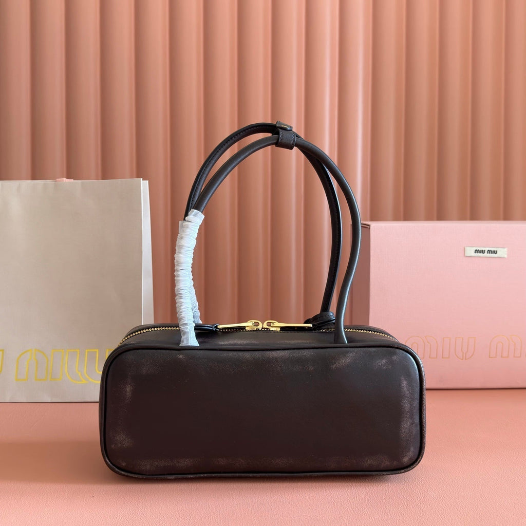 MIU MIU MIUMIU 26S BEAU TOP HANDLE BAG 28 IN BLACK CALFSKIN GOLD HARDWARE