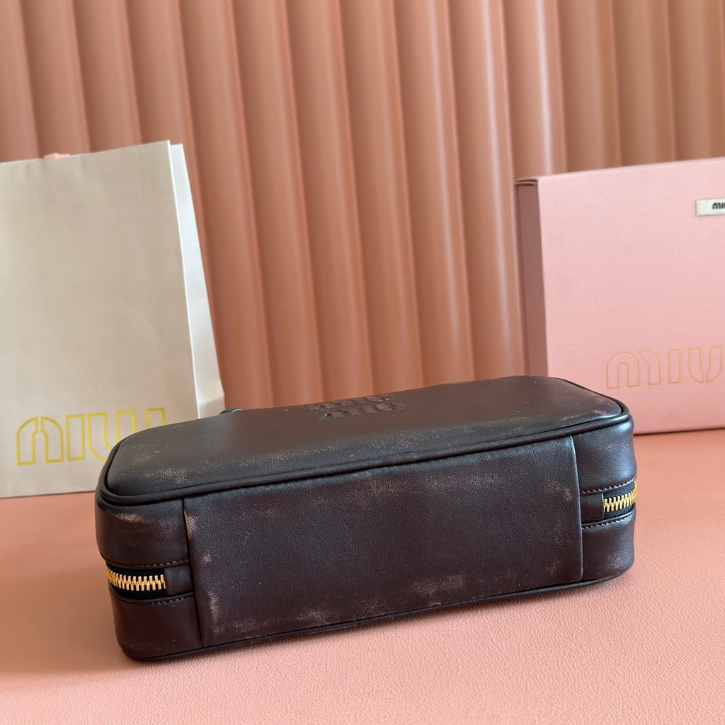 MIU MIU MIUMIU 26S BEAU TOP HANDLE BAG 28 IN BLACK CALFSKIN GOLD HARDWARE