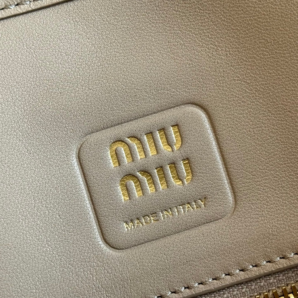 MIU MIU MIUMIU 26S BORSA AVENTURE BAG 44 IN DARK BEIGE LAMBSKIN GOLD HARDWARE