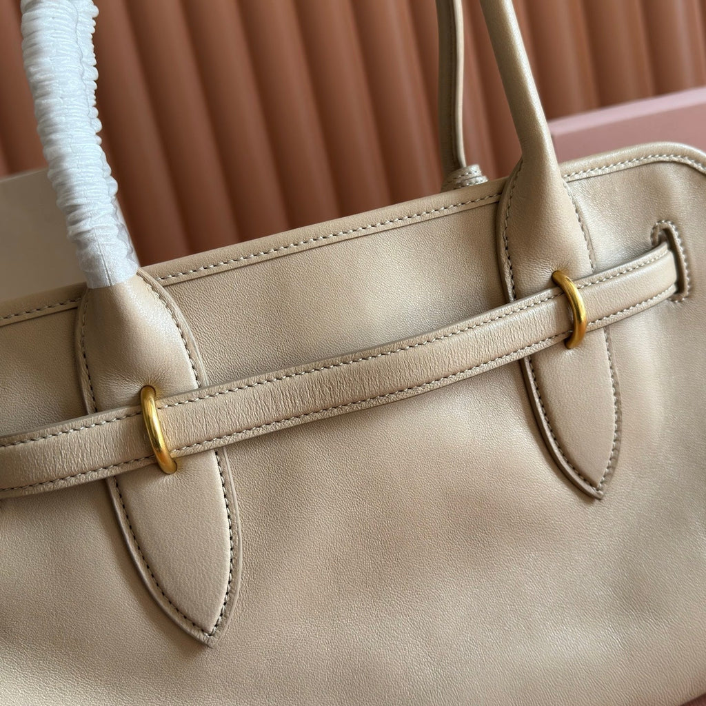 MIU MIU MIUMIU 26S BORSA AVENTURE BAG 44 IN DARK BEIGE LAMBSKIN GOLD HARDWARE